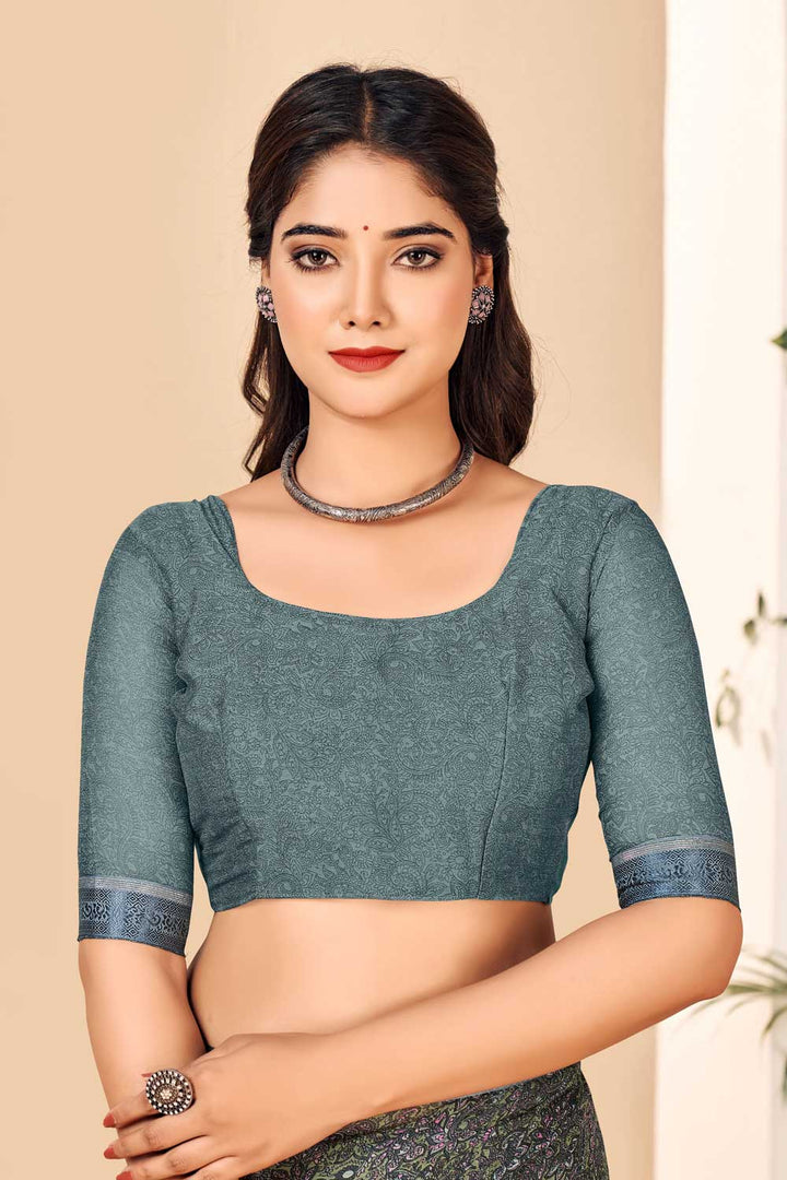 Creative Chiffon Saree In Dark Grey Color | Buy Online India