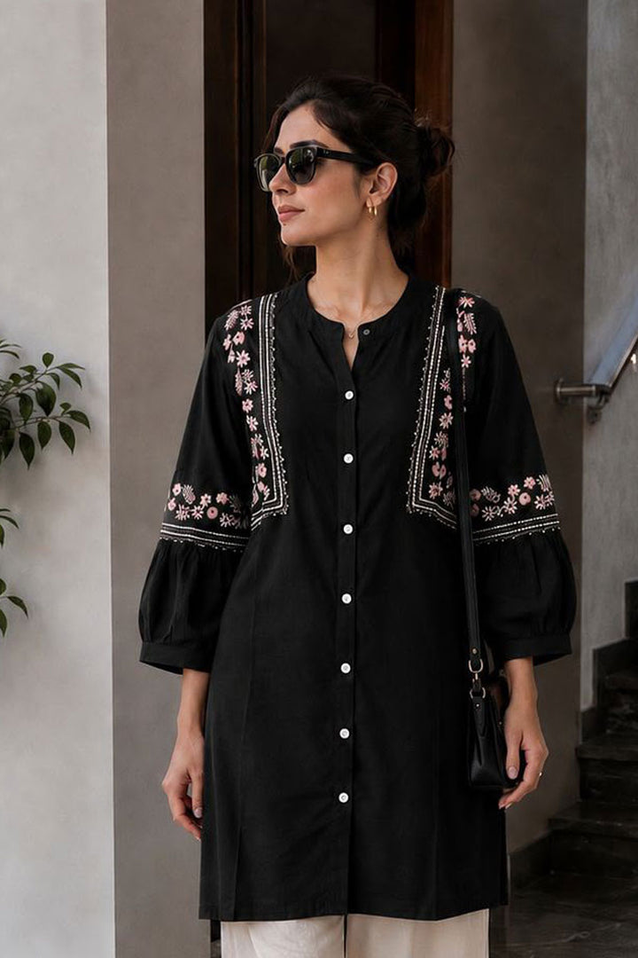 Black asual Style Rayon Chic Kurti With Bottom