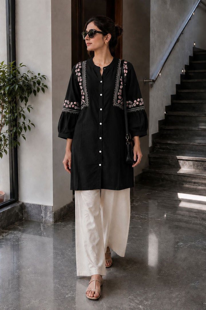 Black asual Style Rayon Chic Kurti With Bottom