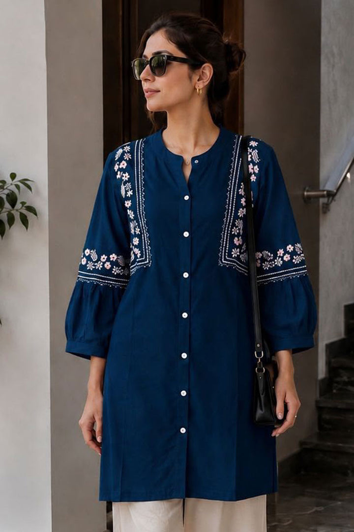 Soothing Casual Style Teal Color Rayon Kurti With Bottom | Buy Online India