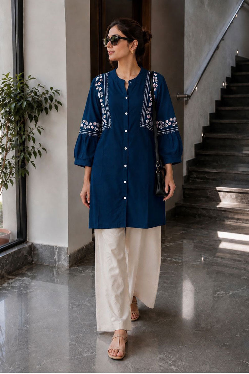 Soothing Casual Style Teal Color Rayon Kurti With Bottom | Buy Online India