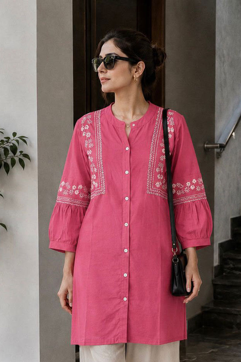 Rayon Fabric Peach Color Graceful Casual Kurti With Bottom | Buy Online India