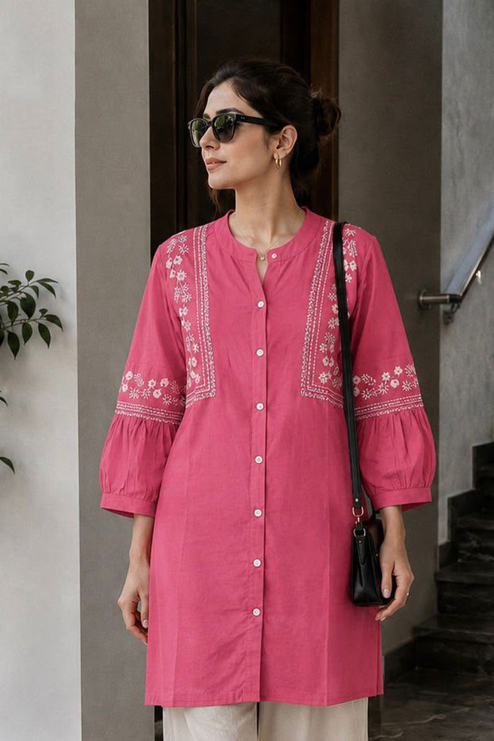 Rayon Fabric Peach Color Graceful Casual Kurti With Bottom | Buy Online India