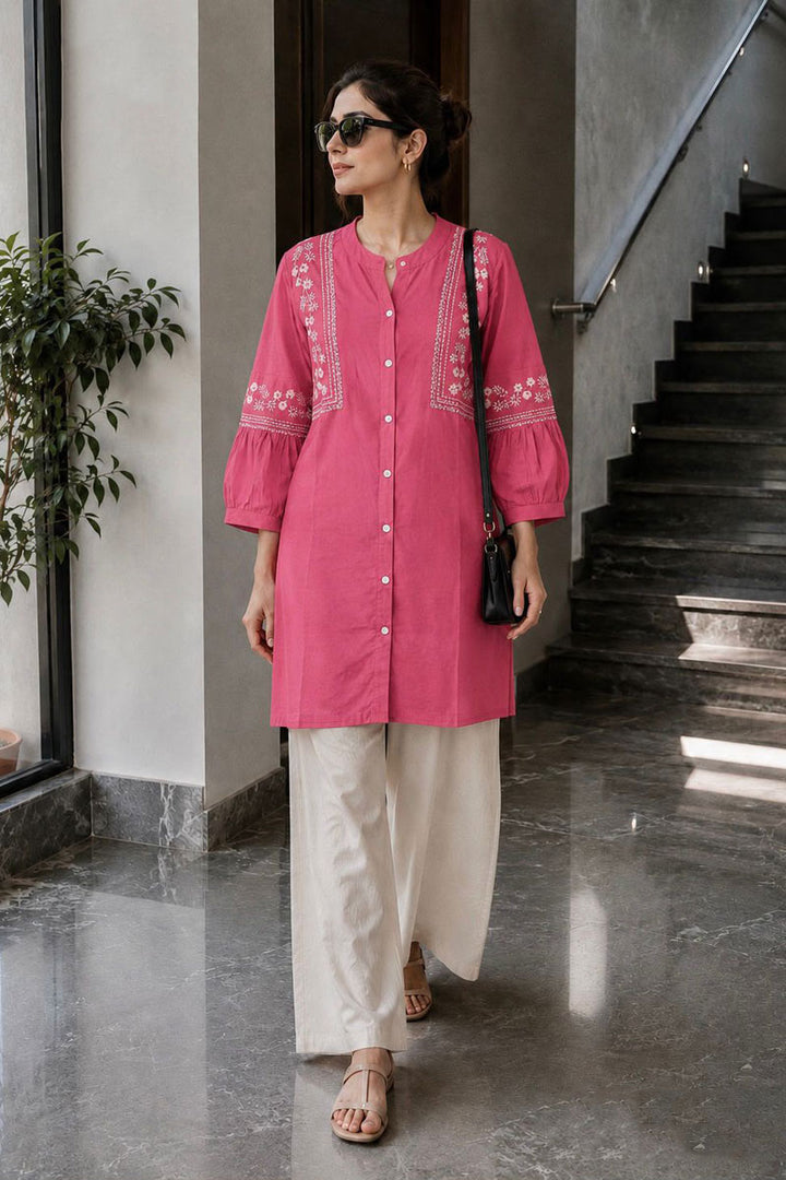 Rayon Fabric Peach Color Graceful Casual Kurti With Bottom | Buy Online India