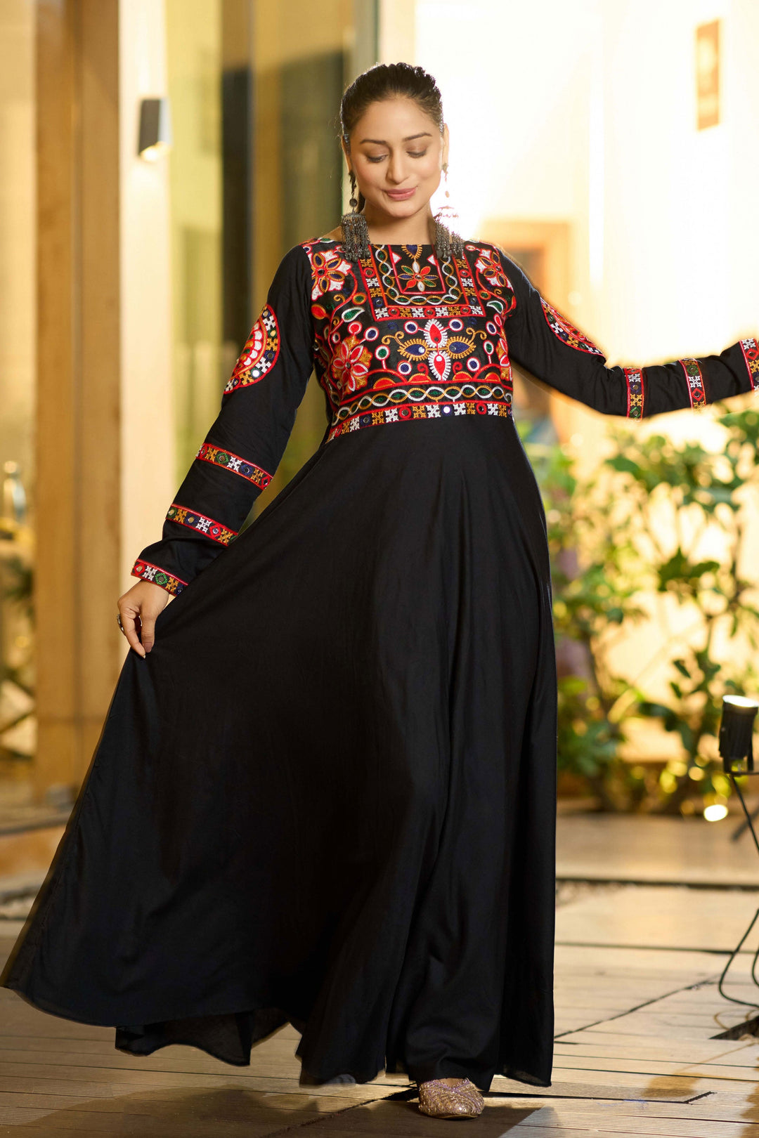 Bewitching Embroidered Work On Cotton Fabric Readymade Kurti In Black Color | Buy Online India