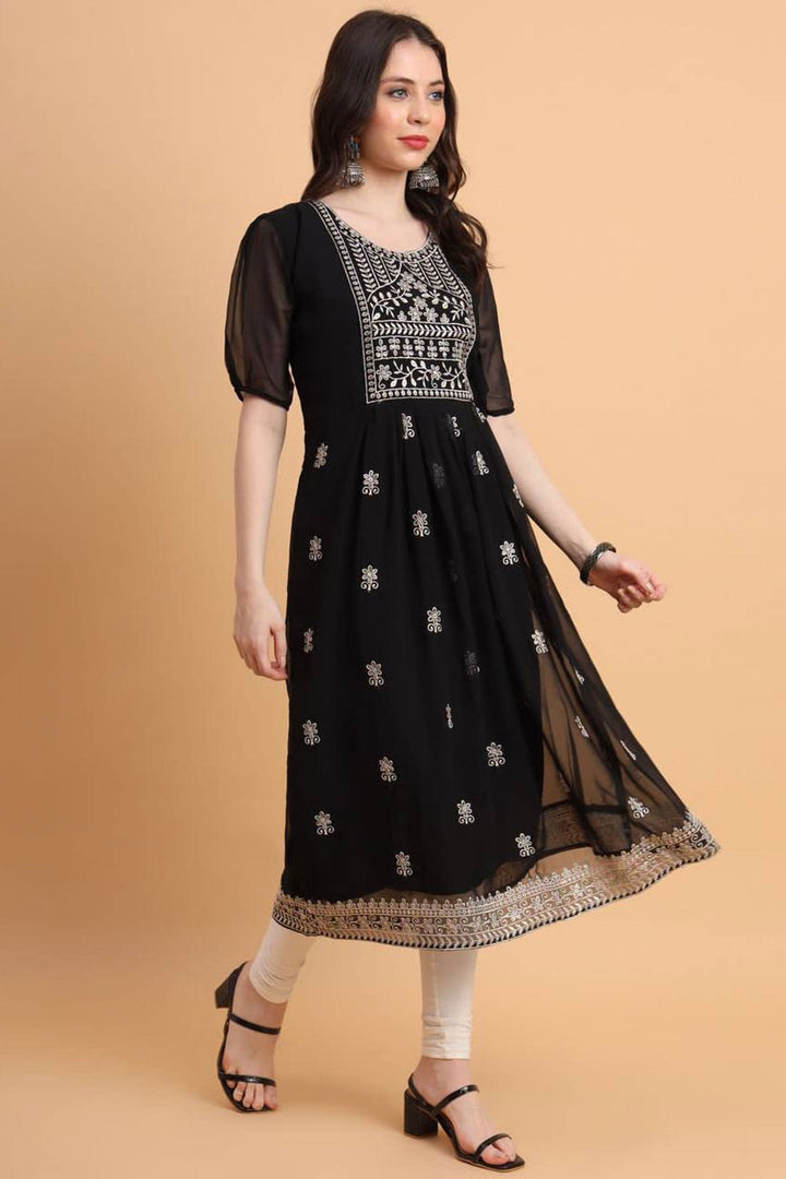 Georgette Fabric Black Color Delicate Readymade Kurti | Buy Online India