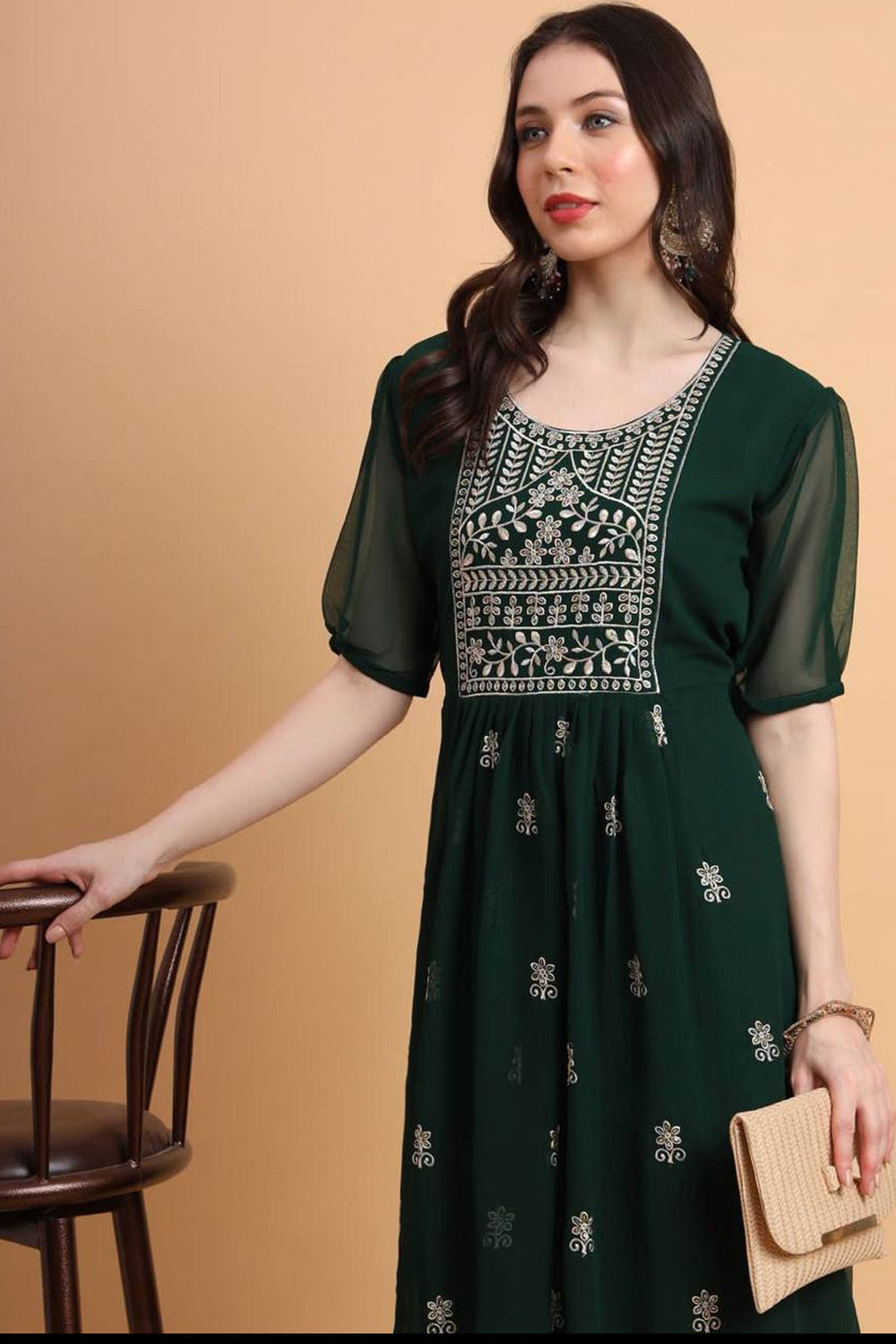 Engaging Dark Green Color Georgette Fabric Readymade Kurti | Buy Online India