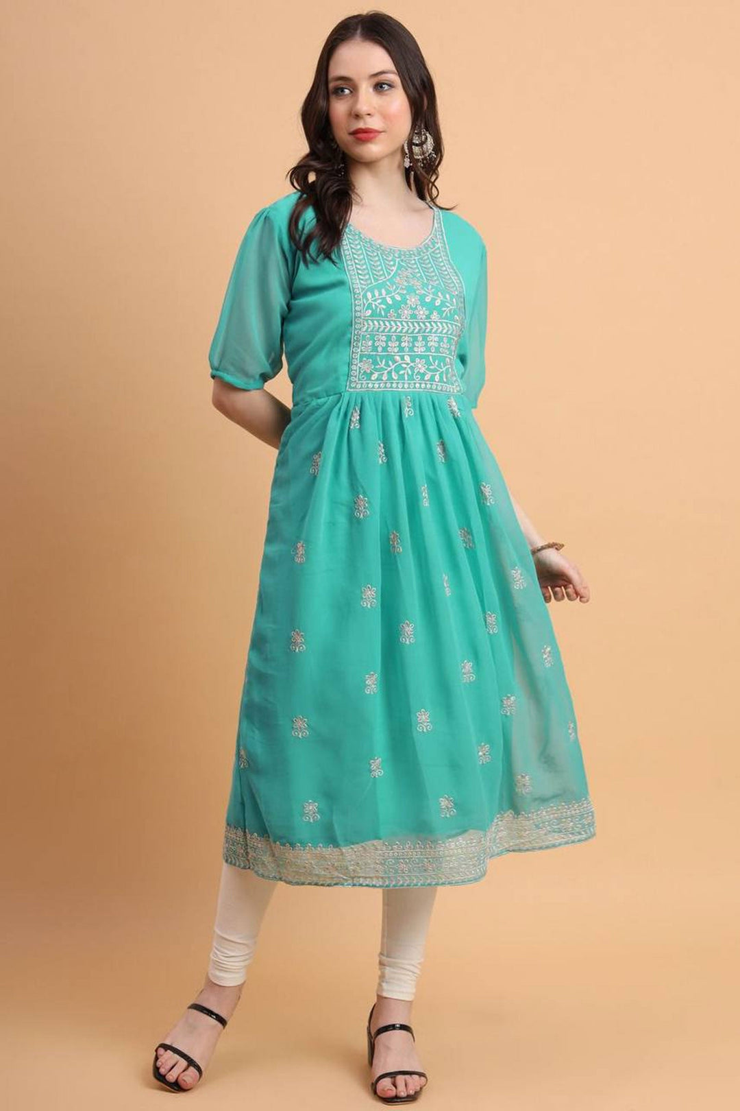 Amazing Sea Green Color Georgette Fabric Readymade Kurti | Buy Online India