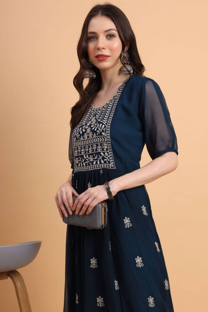 Trendy Georgette Fabric Navy Blue Color Readymade Kurti | Buy Online India