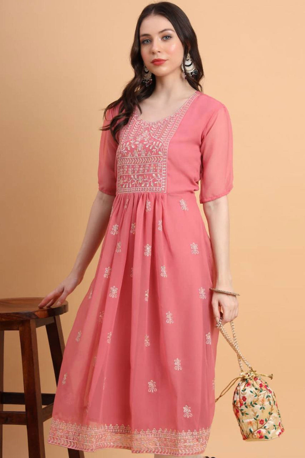 Pink Color Georgette Fabric Chic Readymade Kurti | Buy Online India