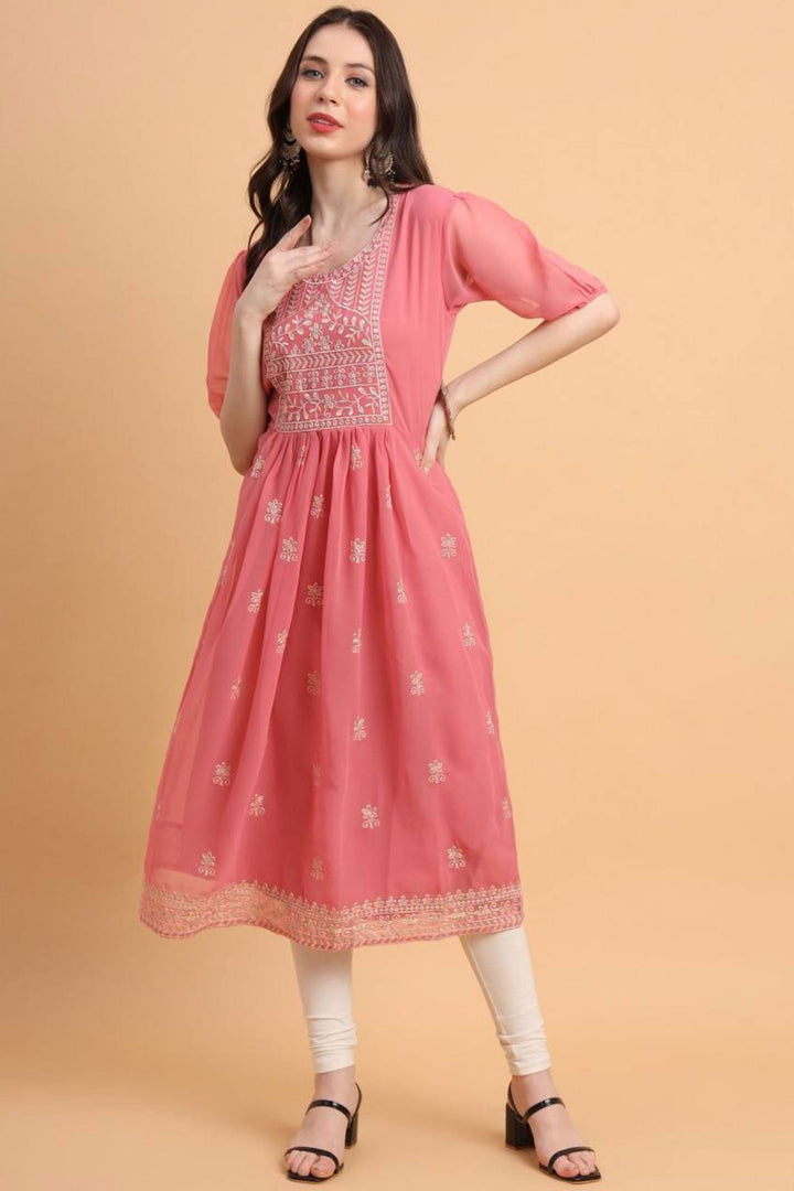 Pink Color Georgette Fabric Chic Readymade Kurti | Buy Online India