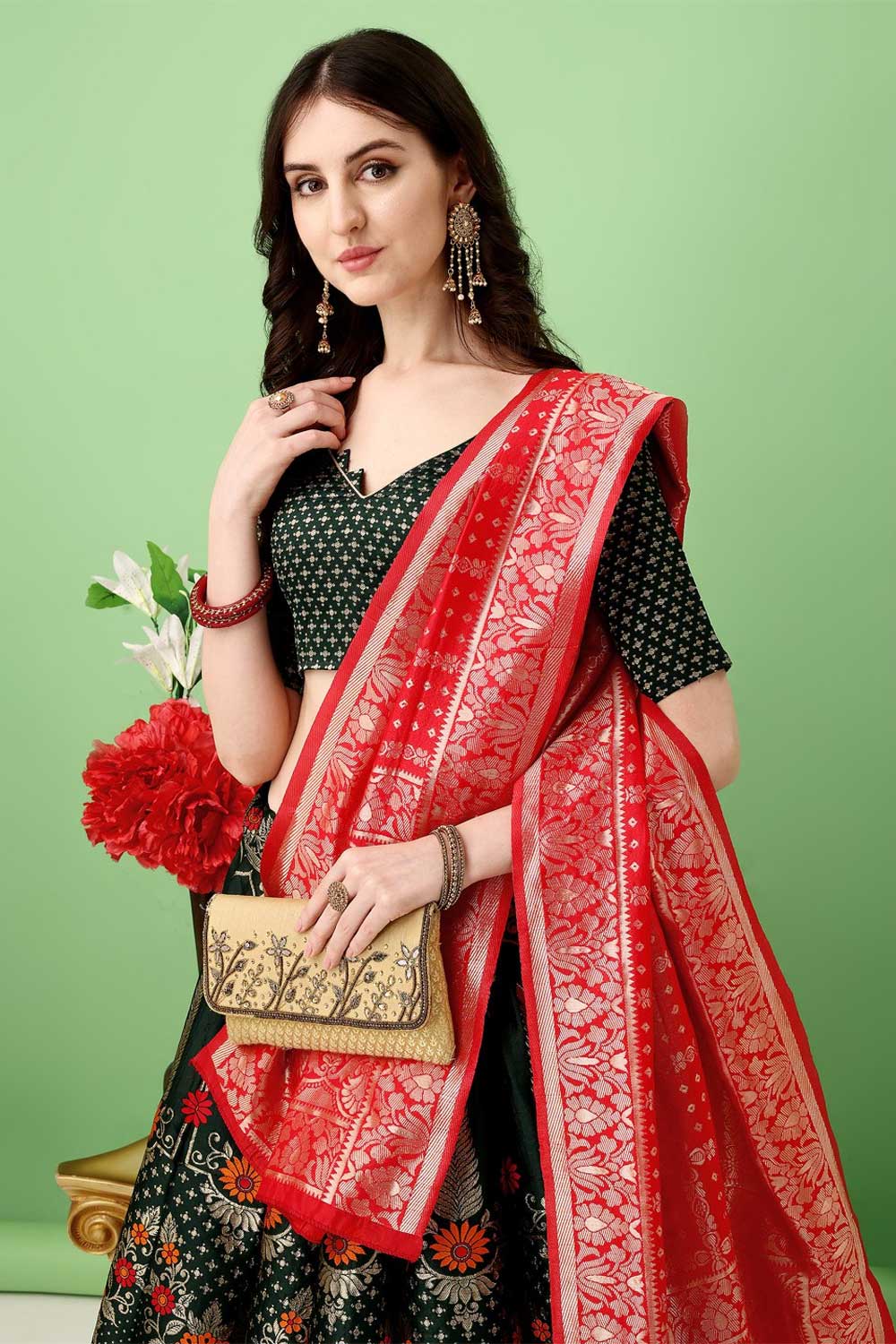 Multi Color Jacquard Work On Art Silk Fabric Stunning Lehenga | Buy Online India
