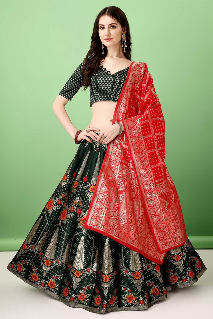 Multi Color Jacquard Work On Art Silk Fabric Stunning Lehenga | Buy Online India