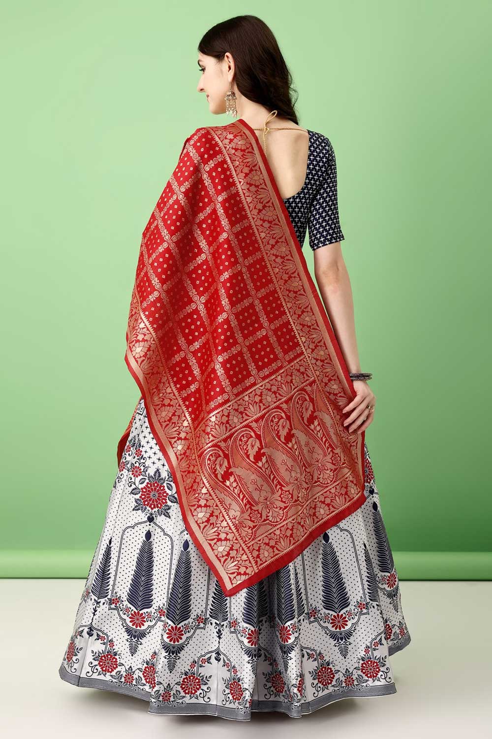 Beguiling Jacquard Work On Multi Color Art Silk Fabric Lehenga | Buy Online India