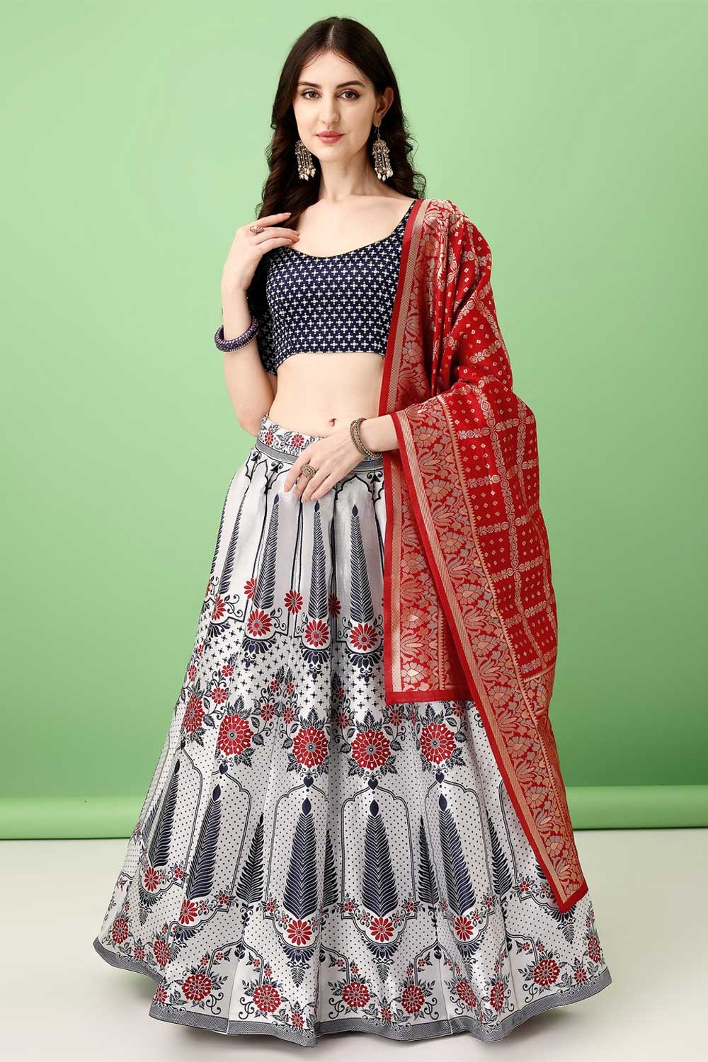 Beguiling Jacquard Work On Multi Color Art Silk Fabric Lehenga | Buy Online India