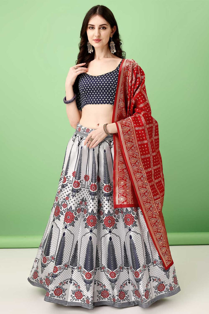 Beguiling Jacquard Work On Multi Color Art Silk Fabric Lehenga | Buy Online India
