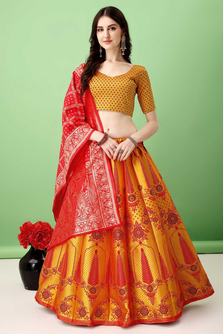Incredible Jacquard Work On Art Silk Fabric Multi Color Lehenga | Buy Online India