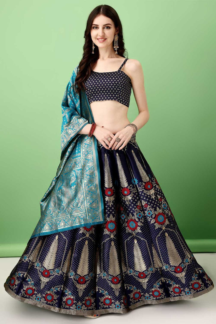 Tempting Art Silk Fabric Multi Color Lehenga With Jacquard Work | Buy Online India