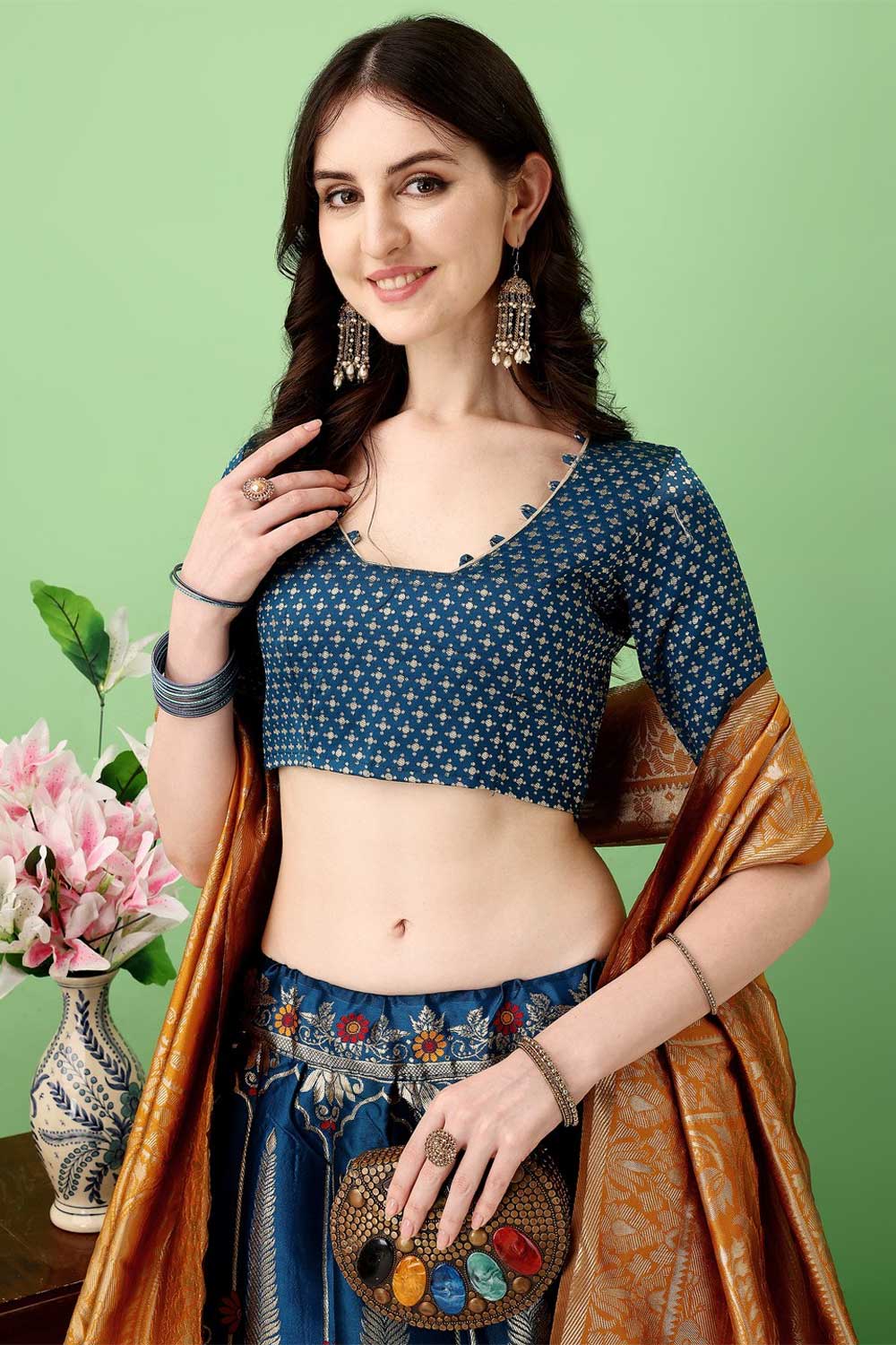 Art Silk Fabric Multi Color Delicate Lehenga With Jacquard Work | Buy Online India