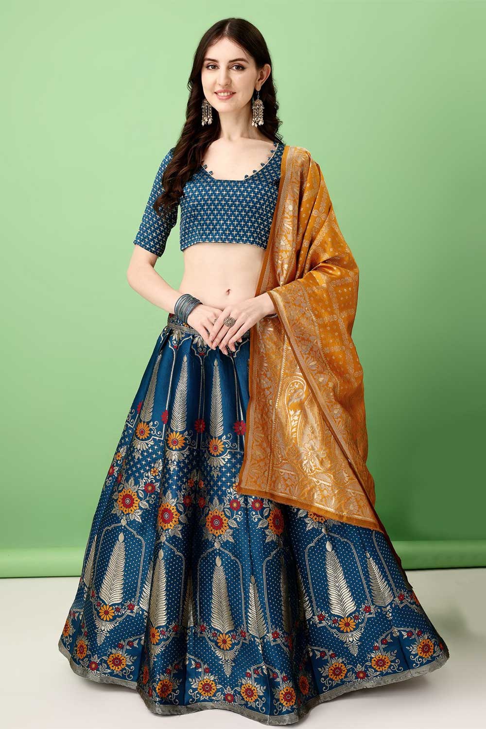 Art Silk Fabric Multi Color Delicate Lehenga With Jacquard Work | Buy Online India
