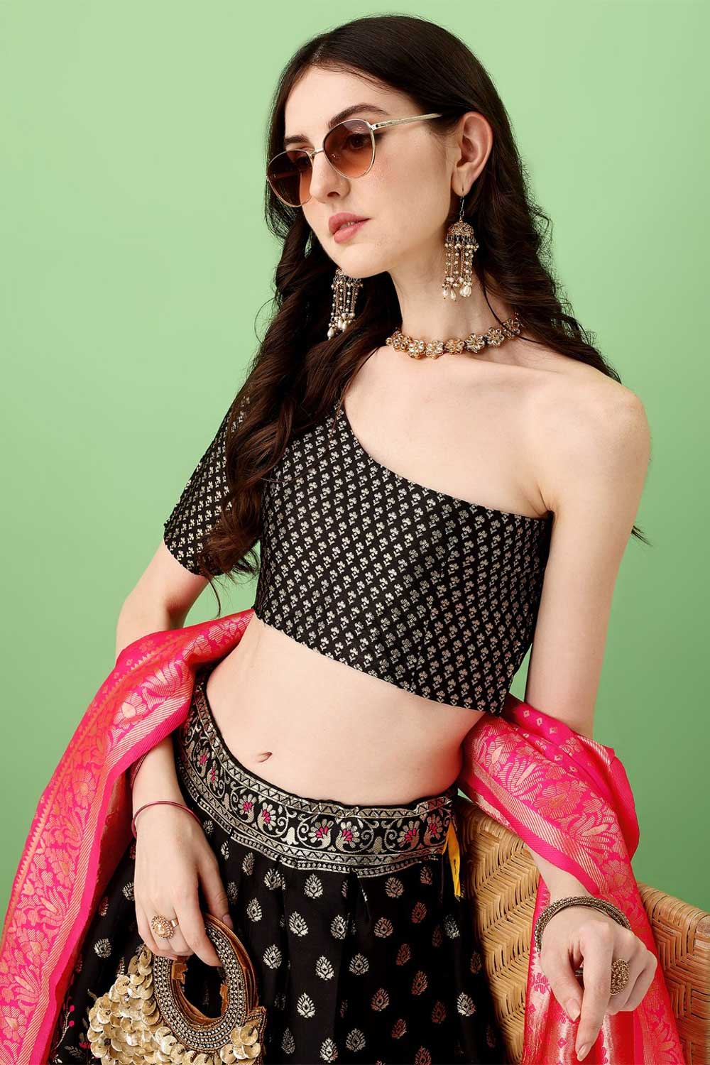Engaging Black Color Art Silk Fabric Lehenga With Jacquard Work | Buy Online India
