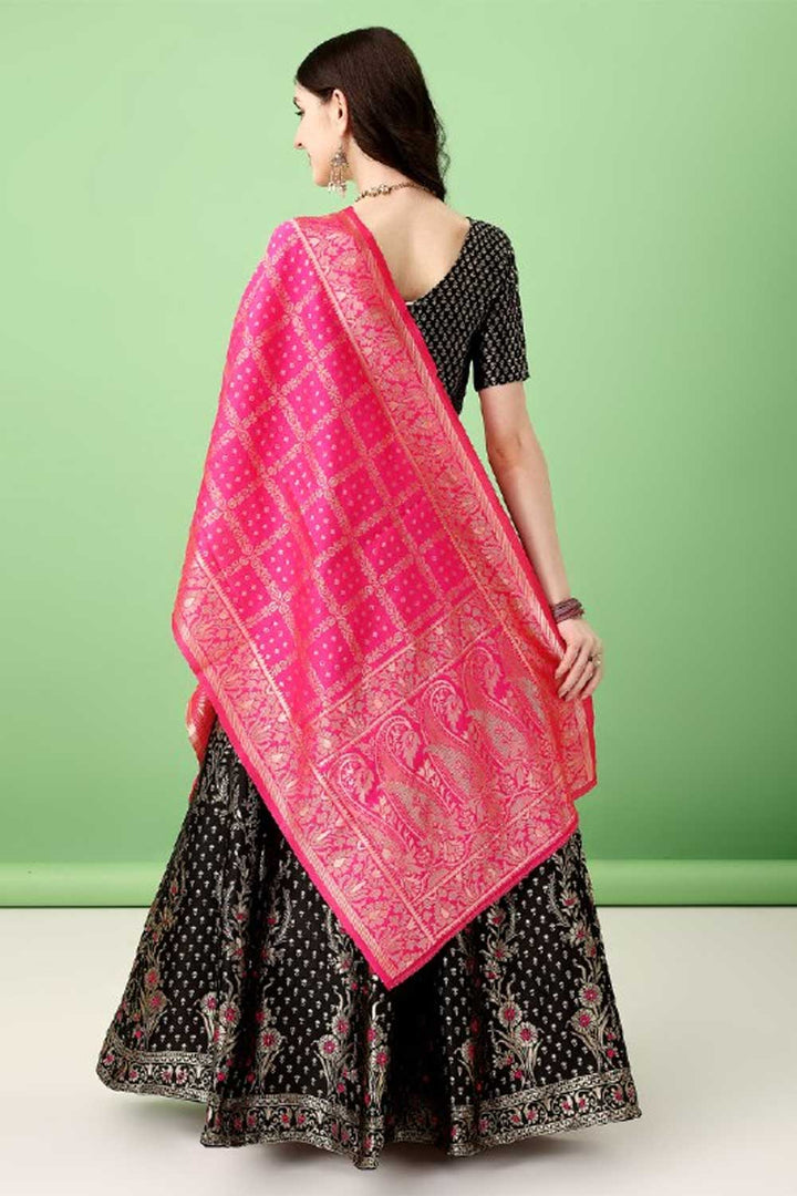 Engaging Black Color Art Silk Fabric Lehenga With Jacquard Work | Buy Online India