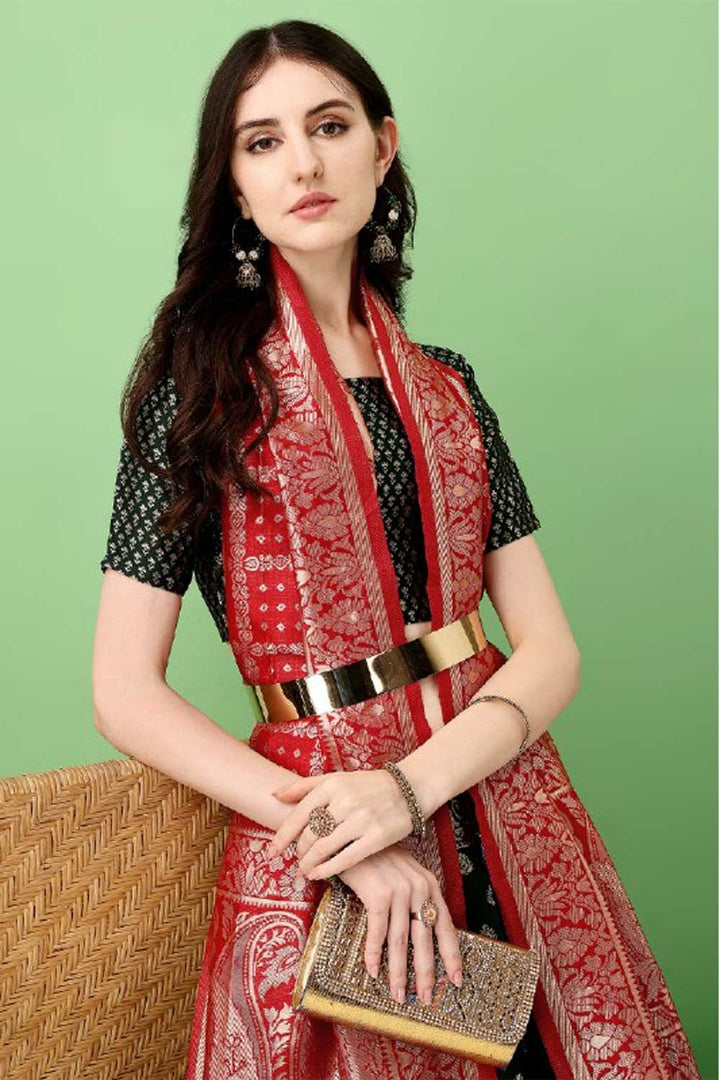 Amazing Jacquard Work On Dark Green Color Art Silk Fabric Lehenga | Buy Online India