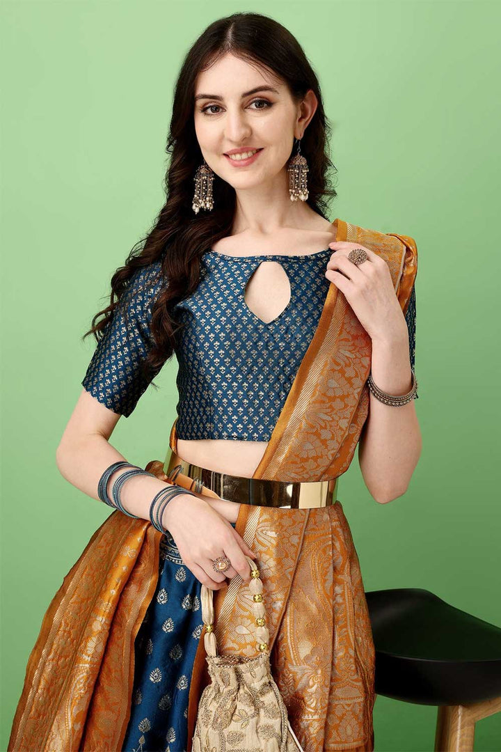 Trendy Art Silk Fabric Teal Color Lehenga With Jacquard Work | Buy Online India