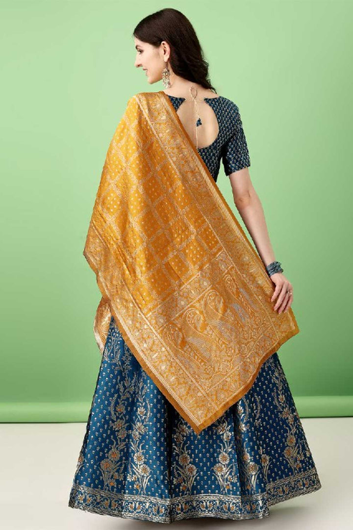 Trendy Art Silk Fabric Teal Color Lehenga With Jacquard Work | Buy Online India