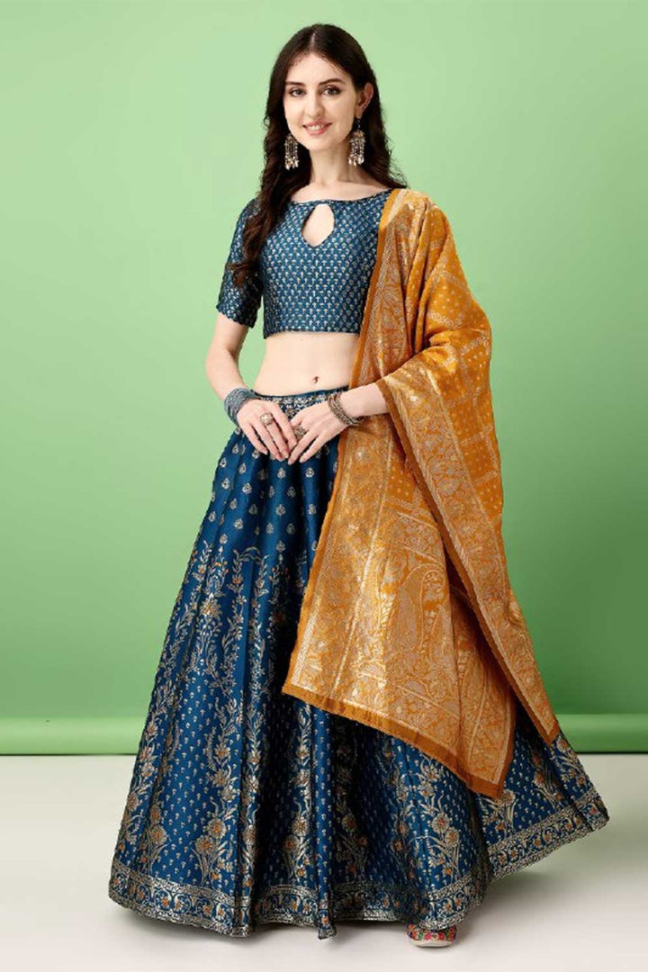 Trendy Art Silk Fabric Teal Color Lehenga With Jacquard Work | Buy Online India