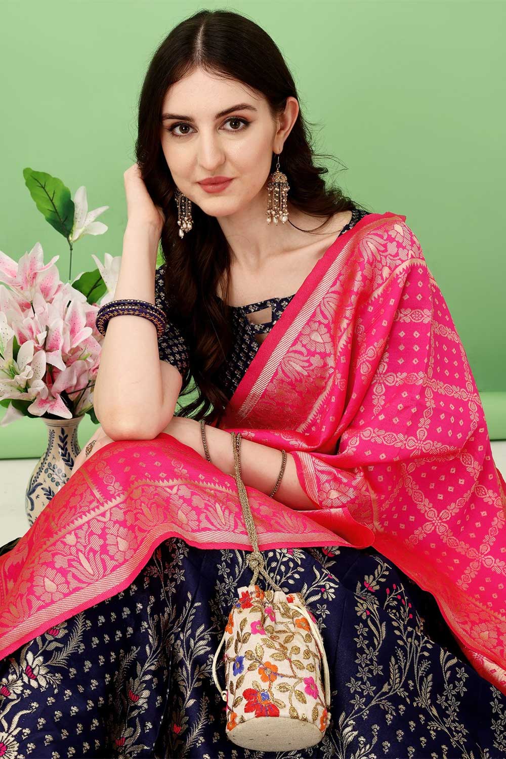 Excellent Art Silk Fabric Navy Blue Color Lehenga With Jacquard Work | Buy Online India