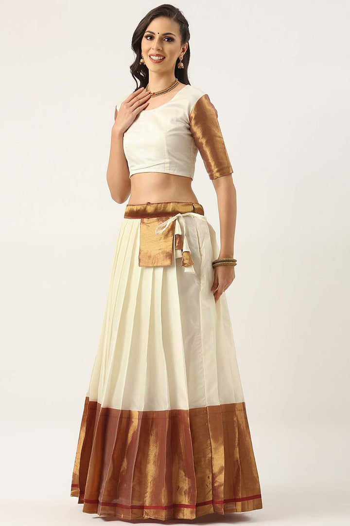 Art Silk Fabric Plain Lehenga Choli in Vibrant White Color | Buy Online India