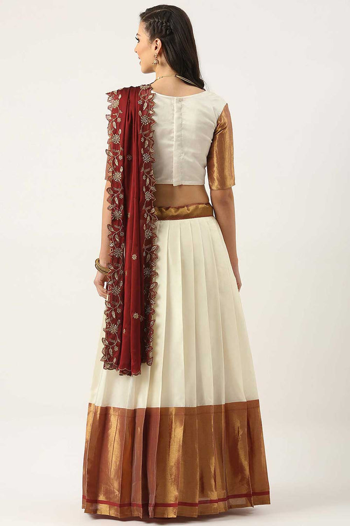 Art Silk Fabric Plain Lehenga Choli in Vibrant White Color | Buy Online India