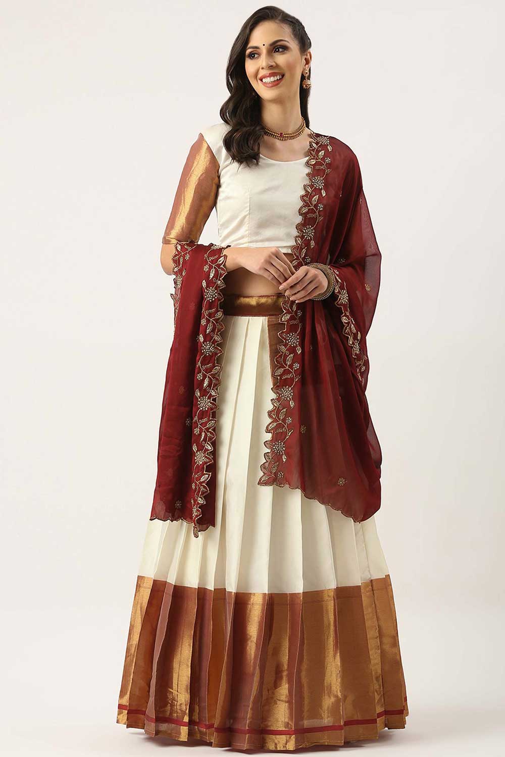 Art Silk Fabric Plain Lehenga Choli in Vibrant White Color | Buy Online India