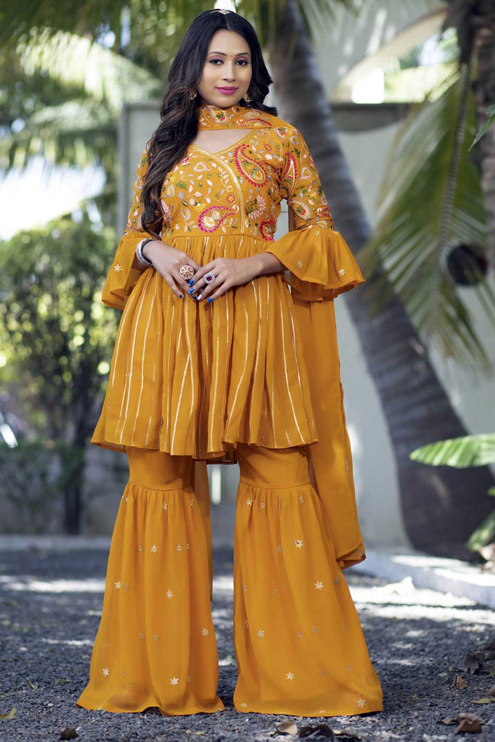 Attractive Georgette Gharara Suit In Mustard Color | Buy Online India