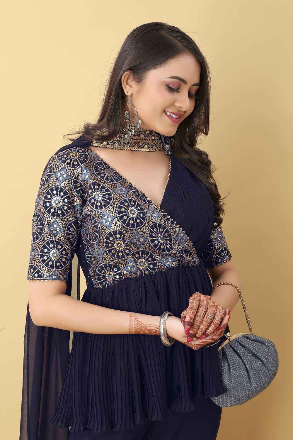 Beautiful Navy Blue Color Georgette Gharara Suit | Buy Online India
