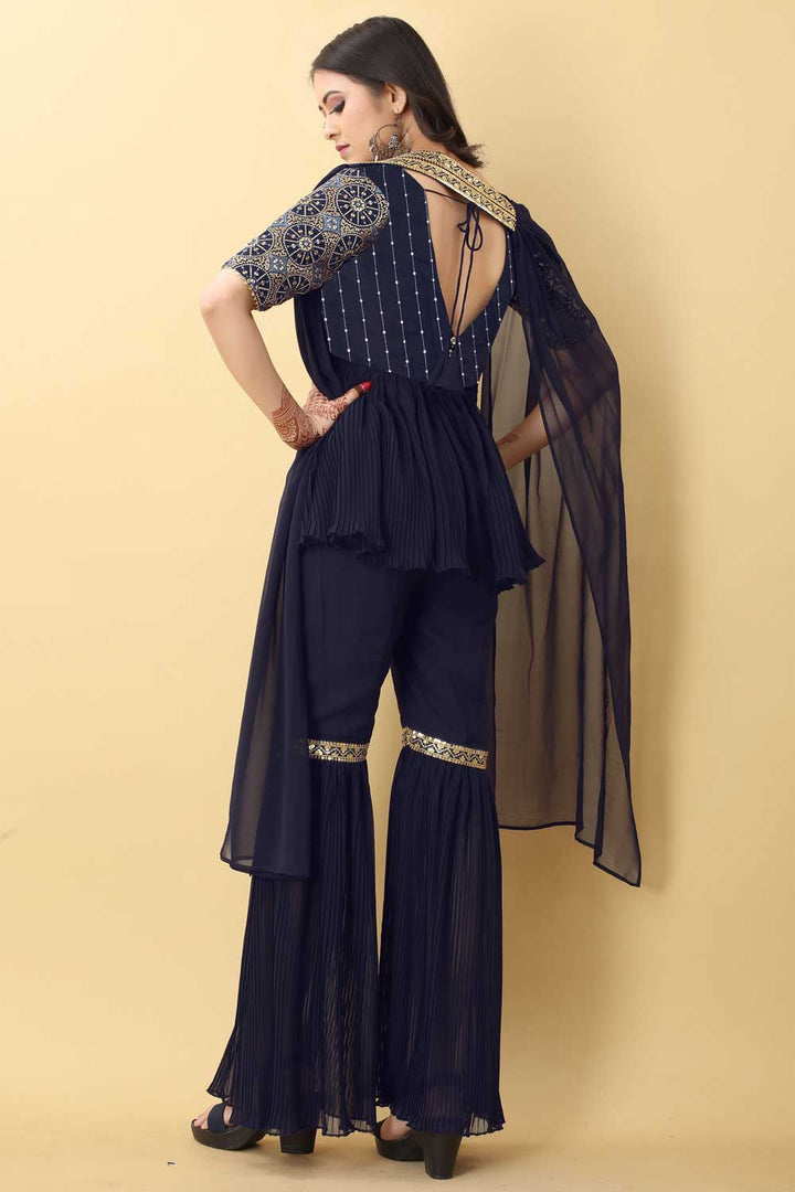 Beautiful Navy Blue Color Georgette Gharara Suit | Buy Online India