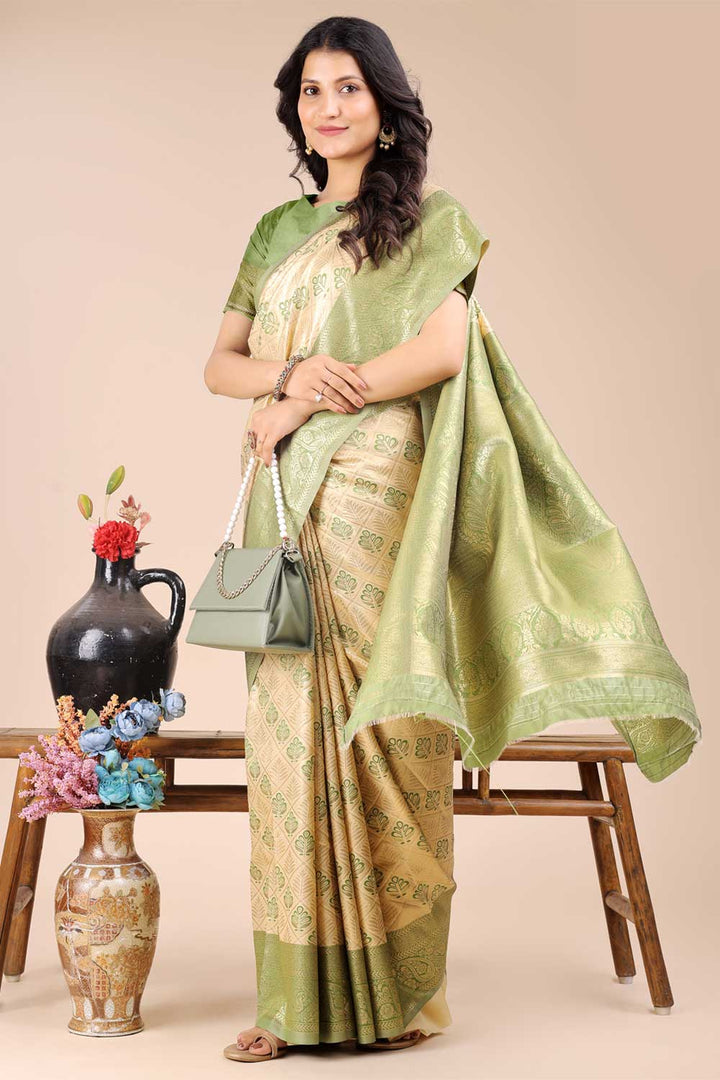 Tempting Light Green Color Banarasi Silk Two Tone Saree | Buy Online India