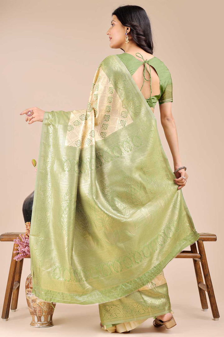 Tempting Light Green Color Banarasi Silk Two Tone Saree | Buy Online India