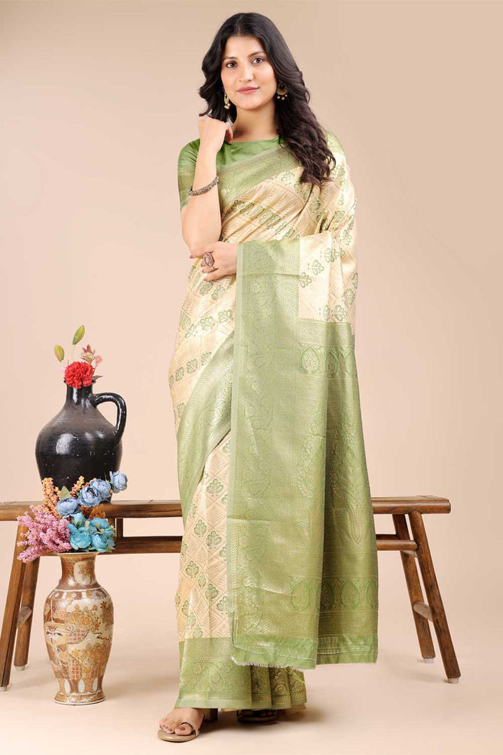 Tempting Light Green Color Banarasi Silk Two Tone Saree | Buy Online India