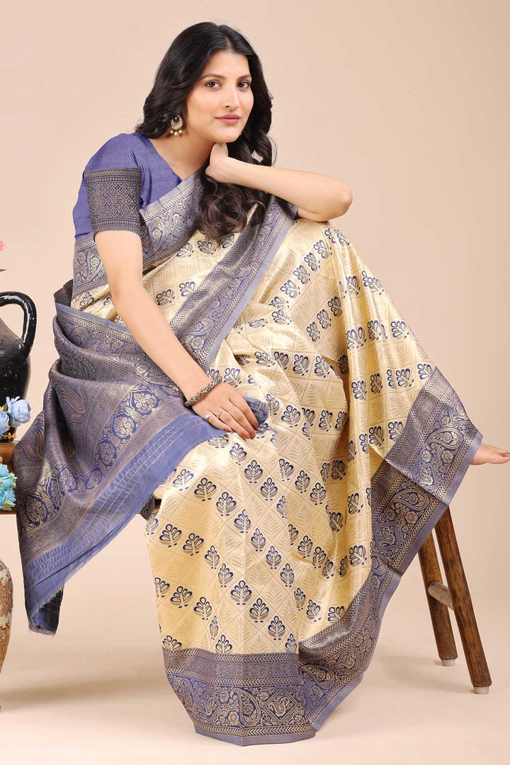 Navy Blue Color Delicate Banarasi Silk Two Tone Saree | Buy Online India