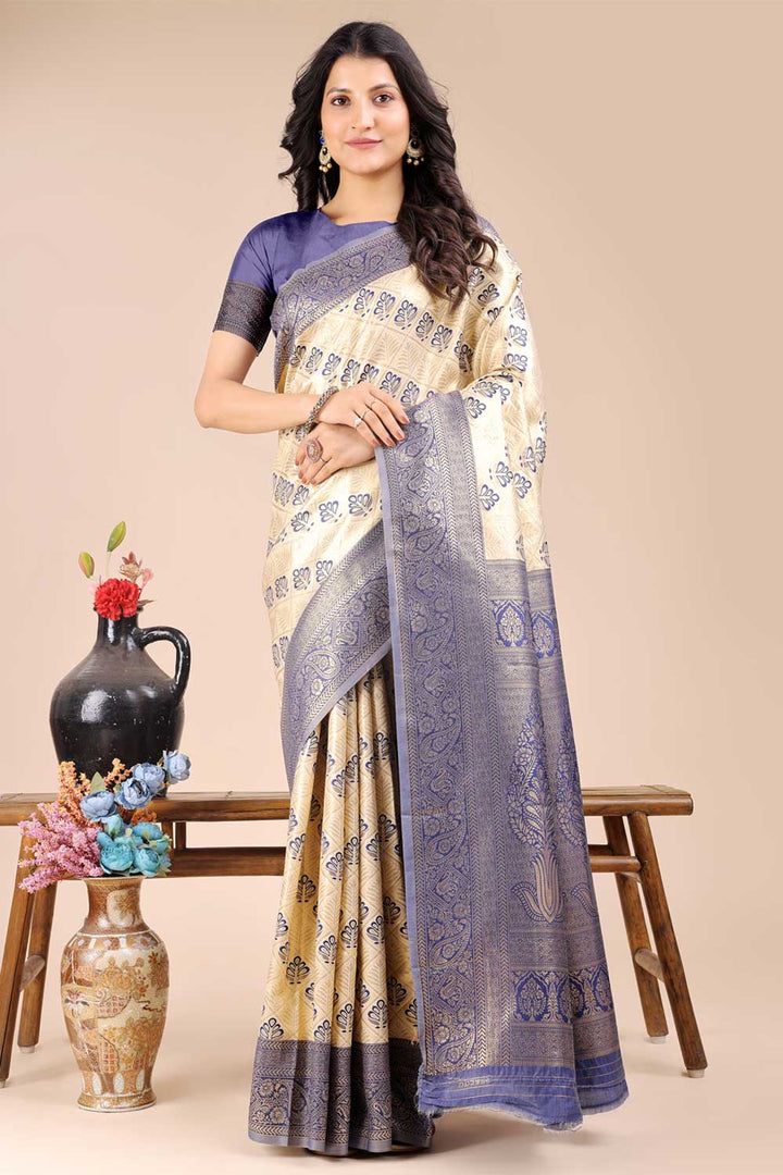Navy Blue Color Delicate Banarasi Silk Two Tone Saree | Buy Online India