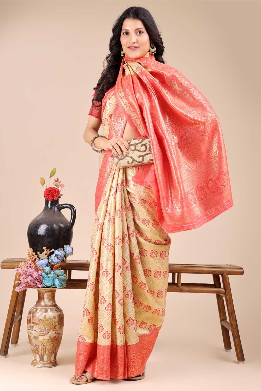 Engaging Red Color Banarasi Silk Two Tone Saree | Buy Online India