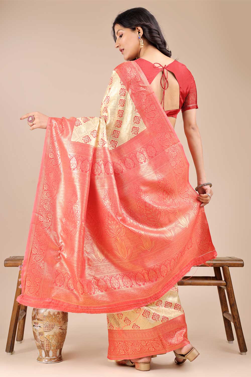 Engaging Red Color Banarasi Silk Two Tone Saree | Buy Online India
