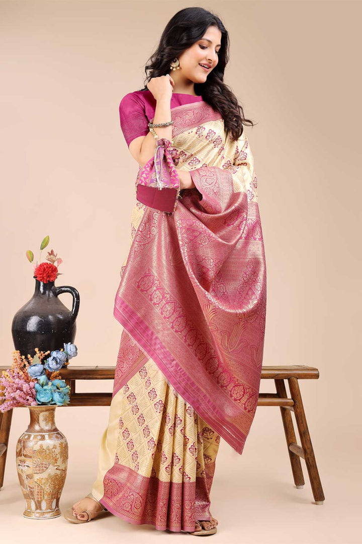 Amazing Magenta Color Banarasi Silk Two Tone Saree | Buy Online India