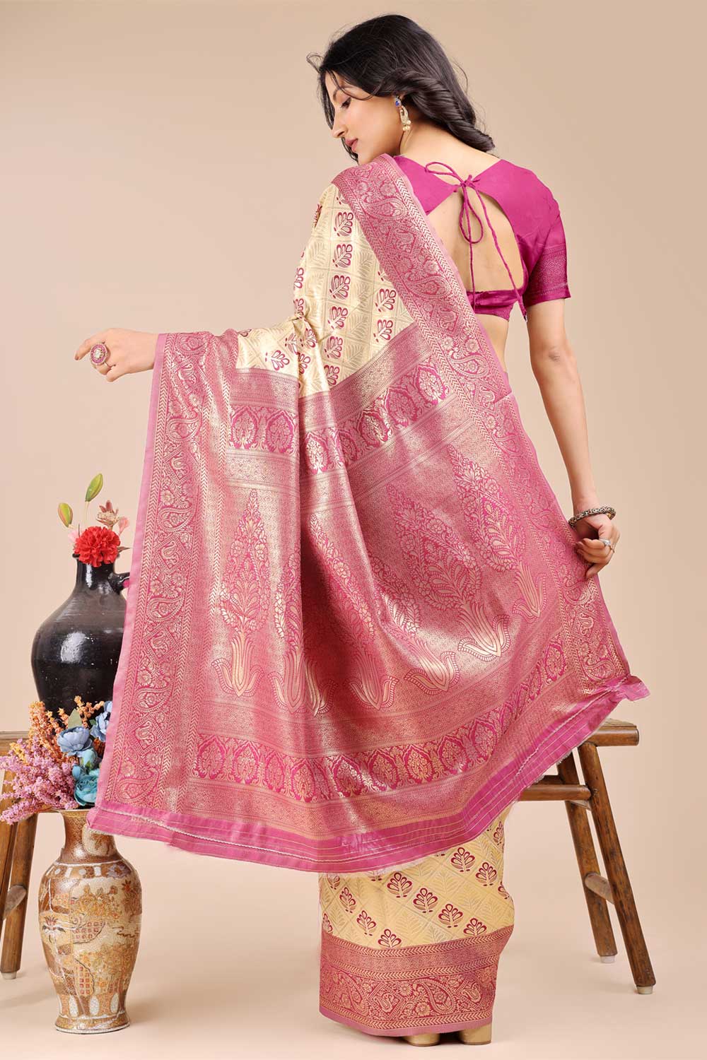 Amazing Magenta Color Banarasi Silk Two Tone Saree | Buy Online India