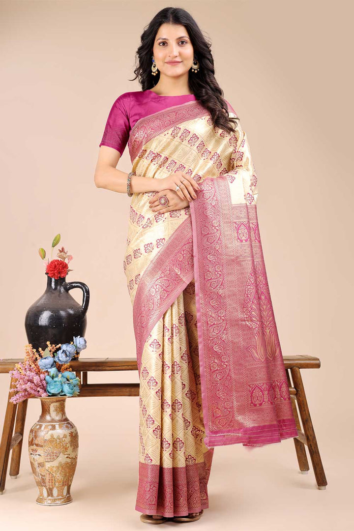 Amazing Magenta Color Banarasi Silk Two Tone Saree | Buy Online India