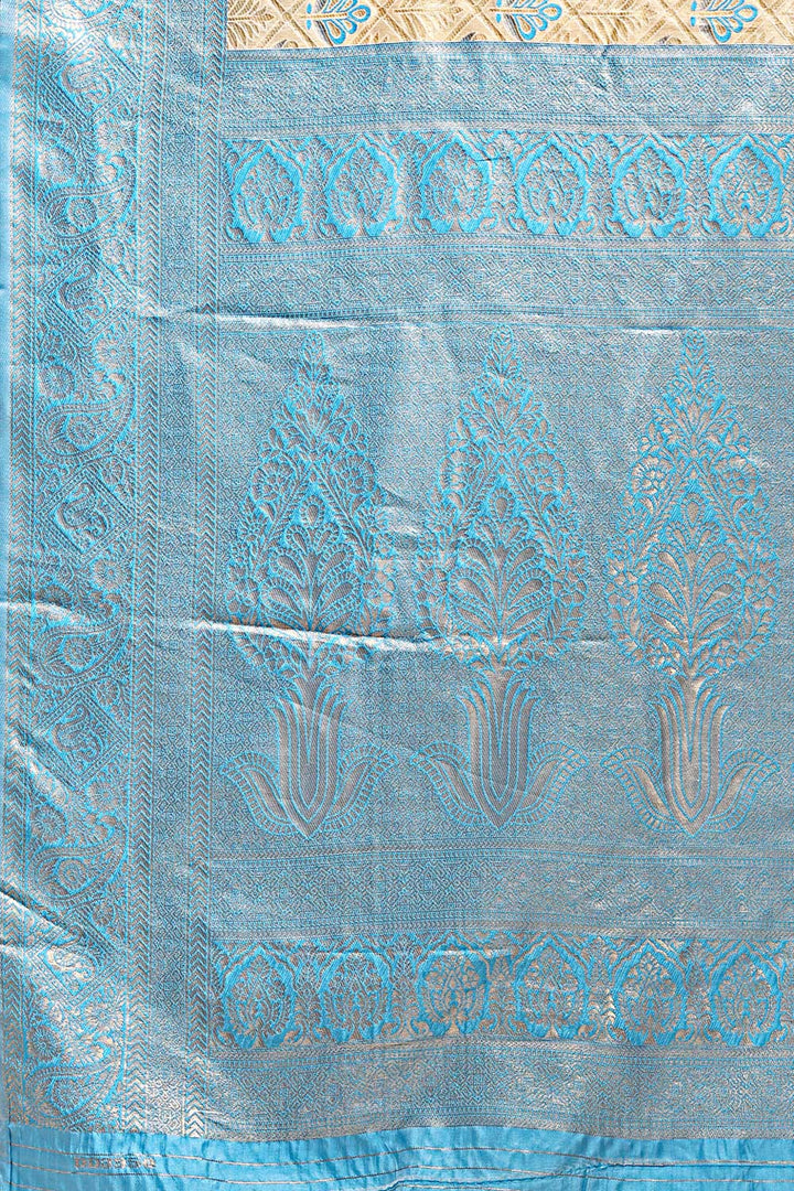 Trendy Sky Blue Color Banarasi Silk Two Tone Saree | Buy Online India