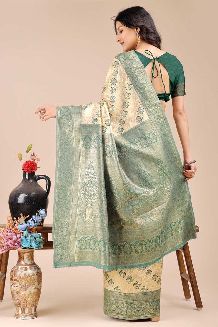 Green Color Chic Banarasi Silk Two Tone Saree | Buy Online India