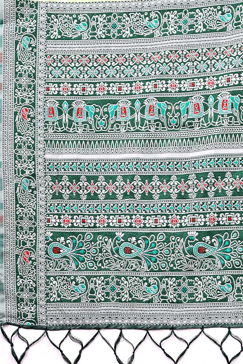 Creative Printed Work On Light Green Color Linen Fabric Saree | Buy Online India